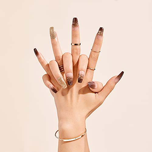 Gold Finger Gel Glam Design Nail GD18 - Fake Nails with Glue & Manicure Stick