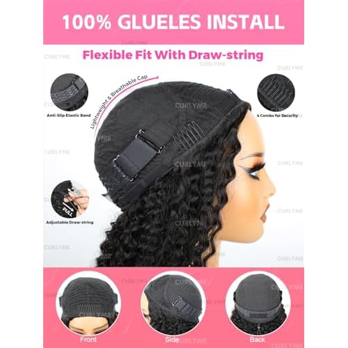 Curlyme Kinky Curly Half Wig Human Hair 3 In 1 Seamless Flip Over Half Wigs Human Hair Invisible Hairline Kinky Curly Headband Wig for Women 18 Inch