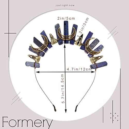 Formery Blue Quartz Crystal Crown Headpiece for Women - Moon Witch Tiara