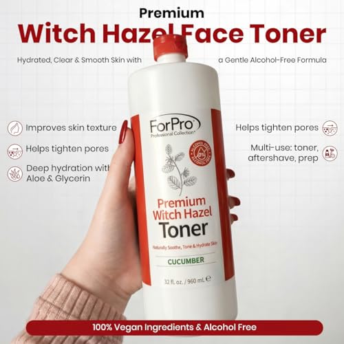ForPro Witch Hazel Facial Toner - Alcohol-Free Cucumber Astringent, 32 Oz