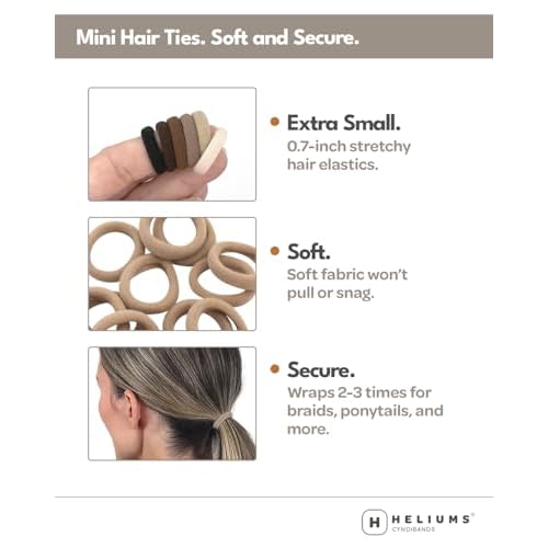 Heliums Extra Small Hair Ties No Damage - Black - Mini 0.7 Inch Tiny Soft Seamless Hair Bands for Toddlers, Braids, Kids Ponytails- 40 Count