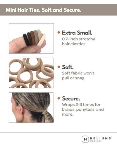 Heliums Black Extra Small Hair Ties No Damage - Mini 0.75 Inch Ponytail Holders for Toddlers & Kids - 40 Pack