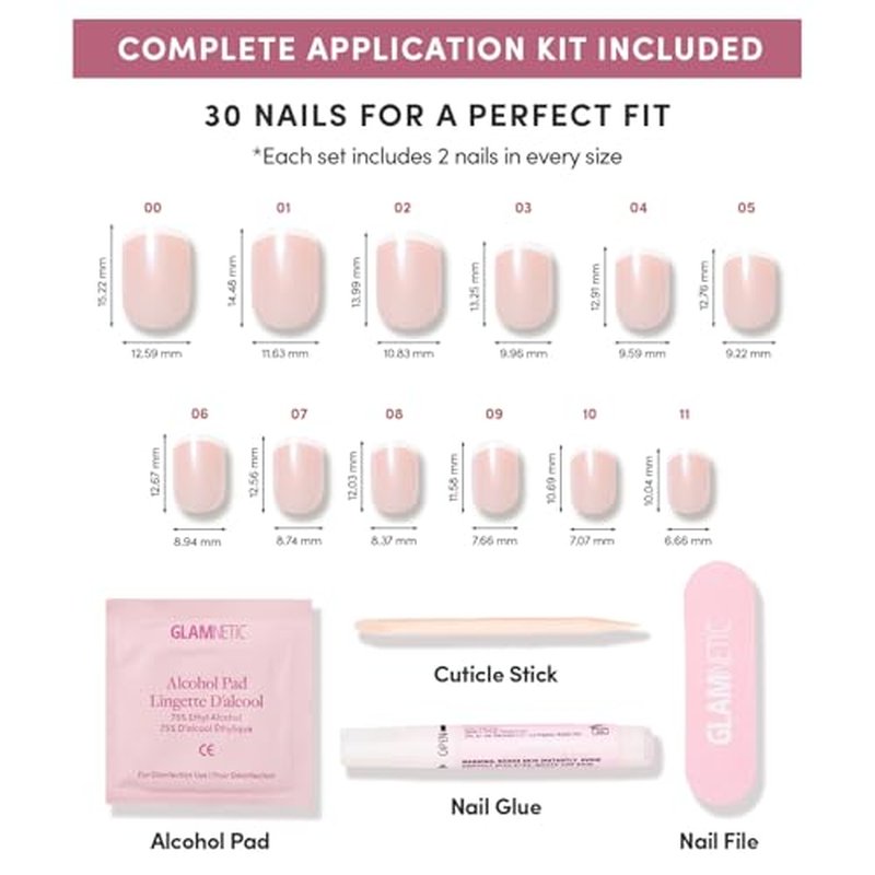 Glamnetic Press On Nails - Pearly Please | Super Short White French Tip Fake Nails, Extra Short Salon Quality French Manicure | 12 Sizes - 30 Nail Kit with Glue