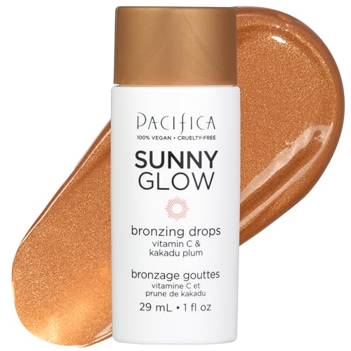 Pacifica Sunny Glow Liquid Bronzer Drops 1 Fl Oz - Face & Cheeks Sun-Kissed Glow with Vitamin C & Glycolic Acid