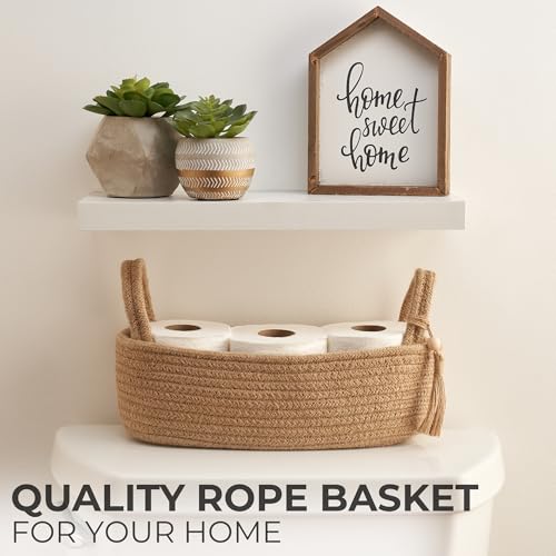 Boho Jute Toilet Paper Basket with Tassel - Stylish Bathroom Organizer