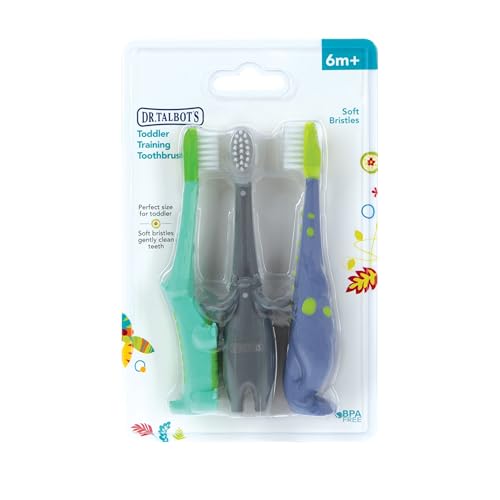 Dr. Talbot's Toddler Training Toothbrush 3-Pack - Soft Bristles & Fun Designs