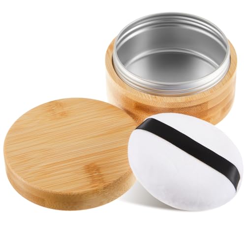 Frienda 150ml Bamboo Loose Powder Container with Puff, Travel Makeup Jar