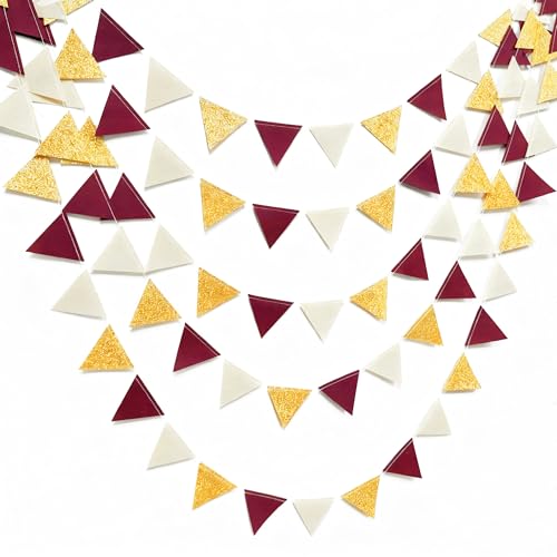 Maroon Gold Mini Bunting Banner - Felt Triangle Flag for Parties