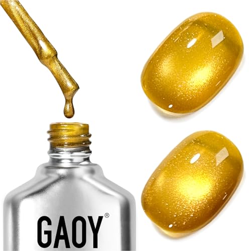 GAOY Golden Cat Eye Gel Nail Polish - 16ml Holographic Glitter Jelly, Rustling Ginkgo