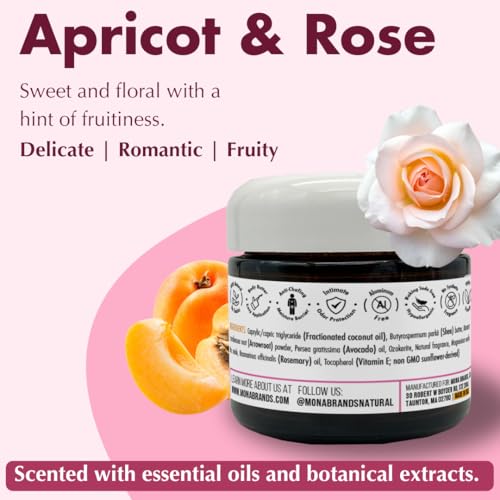 MONA All Natural Deodorant Cream, Apricot & Rose - 2 Oz for Body & Intimate Use