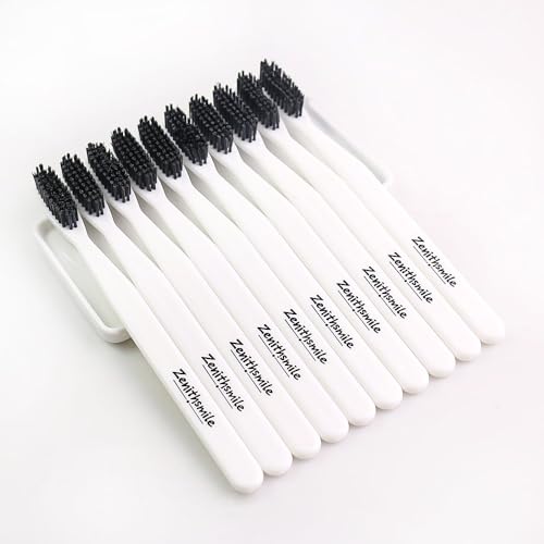Zenithsmile Manual Toothbrushes - 10 Pack, Super Hard Bristles (White)