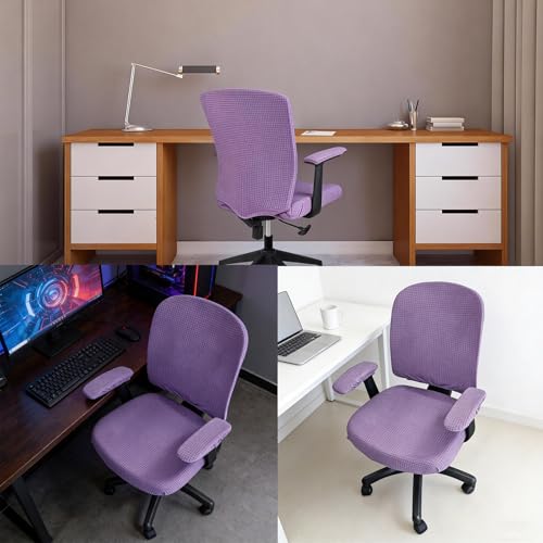 Stretchable 4-Piece Office Chair Cover Set for Swivel Chairs - Purple