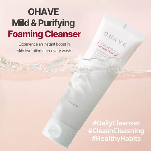 OHAVE Mild Foaming Face Wash - Vegan pH-Balanced Cleanser, 4.23 Fl Oz