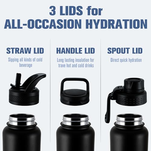 OLDLEY 64 oz Insulated Water Bottle with 3 Leak-Proof Lids - Army Green