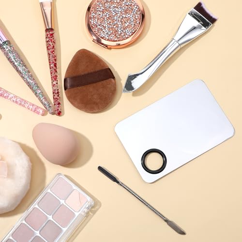 3PCS Stainless Steel Makeup Mixing Palette Set with Brush & Spatula