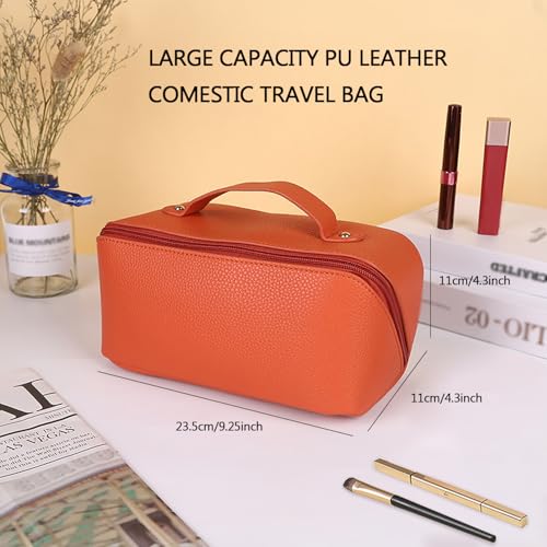 MAMUNU Large Capacity Orange Travel Cosmetic Bag with Multiple Compartments