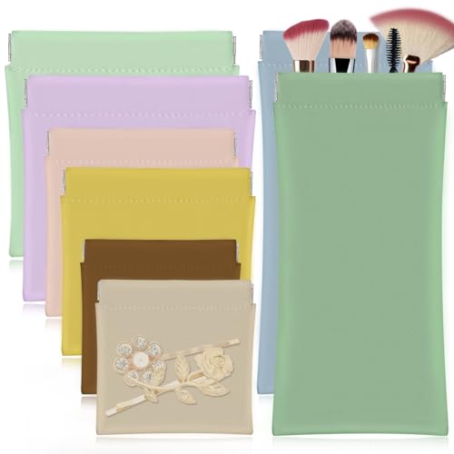 8Pcs Pocket Cosmetic Bags Set – 4 Sizes, PU Leather Self-Closing, Waterproof Makeup Pouches