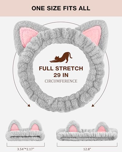 YOOVR Cat Ears Spa Headband Set - 3 Cute Hair Accessories