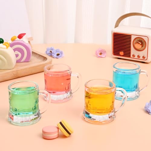 Futtumy Mini Beer Mug Shot Glasses - 2 Oz, Set of 6 with Handles