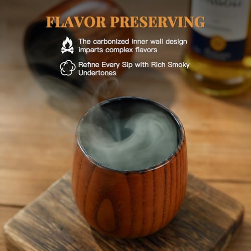 Handcrafted Wooden Bourbon Glass Set with Stainless Steel Ice Cubes