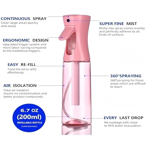 Olportkah 6-Piece Pink Hair Brush Set with Detangling Brush & Spray Bottle