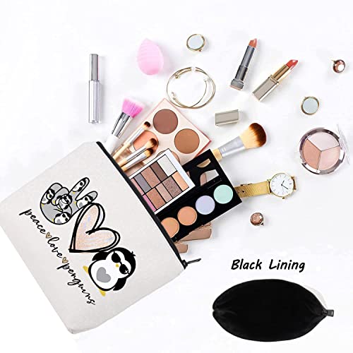 LEVLO Peace Love Penguins Makeup Bag - Funny Animal Lover Cosmetic Pouch