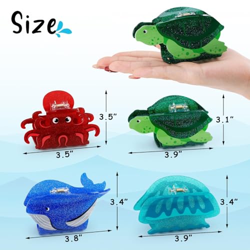 Sea Animals Hair Clips for Women - 4PCS Ocean-Themed Claw Clips