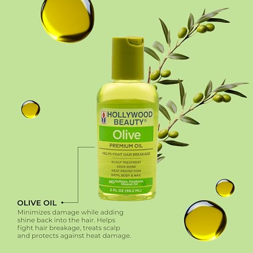 Hollywood Beauty Olive Hair Oil 2oz - Nourishing Hair & Skin Treatment with Antioxidants, Heat Protection & Shine
