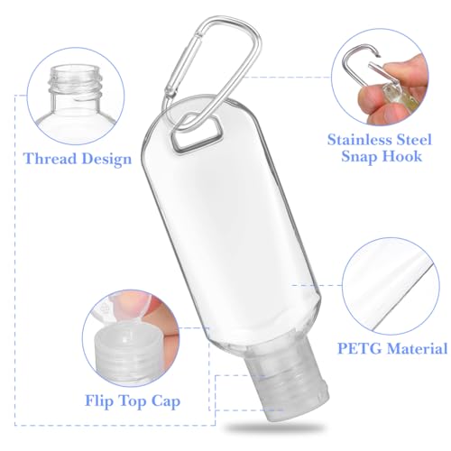 EXCEART Refillable Travel Bottles with Carabiner Hook - 15-Pack