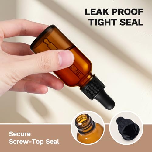 Amber Glass Dropper Bottles 1 oz - 2 Pack with Labels & Funnel