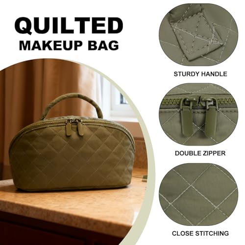Large Waterproof Makeup Bag for Women - Quilted Puffer Toiletry Bag