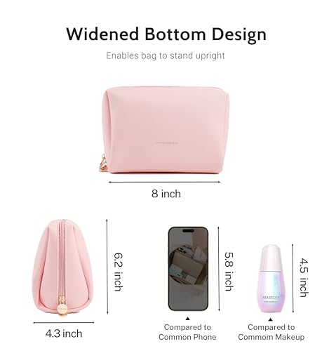 Aveniee Large Vegan Leather Makeup Bag - Travel Toiletry Organizer, Pink