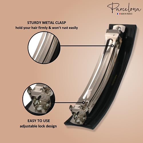 Parcelona Tortoise Shell Black French Hair Clips Set of 2 for Thick Hair