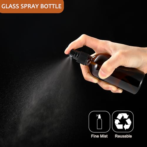 3.4 oz Amber Glass Spray Bottles - 6 Pack Refillable Fine Mist Containers
