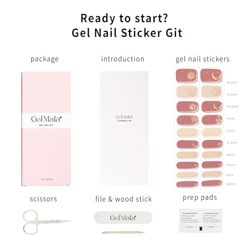 GelMala Semi Cured Gel Nail Strips - Long-Lasting Cosmic Astrology Edition, Easy Application for Beginners