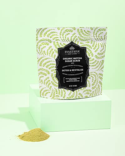 Svasthya Organic Matcha Sugar Body Scrub - Exfoliating Skin Detox, 7 oz