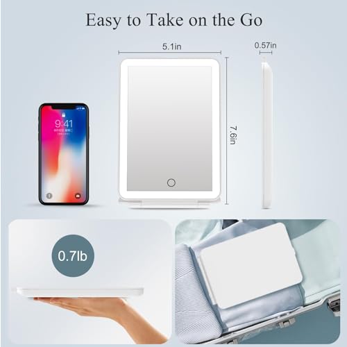 FUNTOUCH White Rechargeable Travel Makeup Mirror with 72 LEDs
