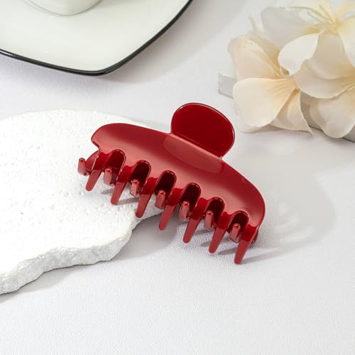 2Pcs Acetate Hair Claw Clips - 3.3 Inch Cherry Red Clips for Thick Hair