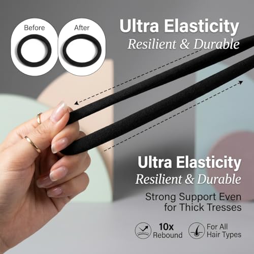 Ayogost Black Hair Ties - 100PCS Seamless No Damage Elastic Ponytail Holders