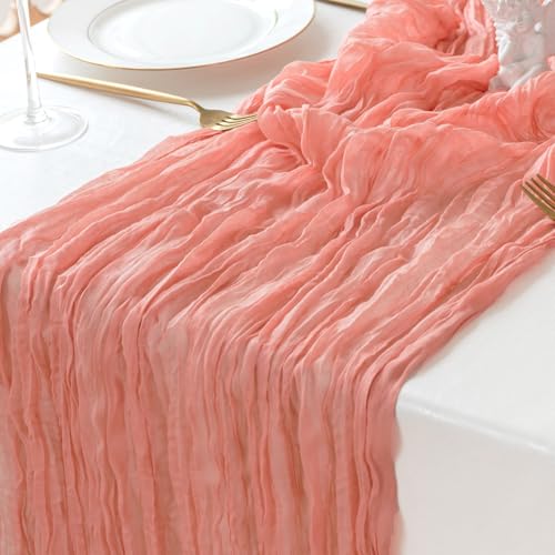 Dusty Coral Cheesecloth Table Runner - 120 x 35 Inch Boho Decor