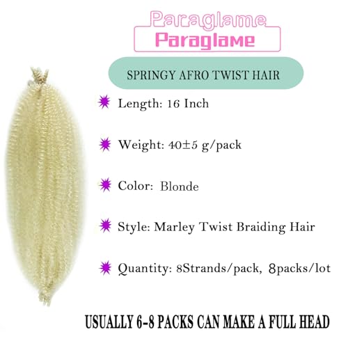 Paraglame 613 Blonde Springy Afro Twist Hair 16 Inch – Pack of 8