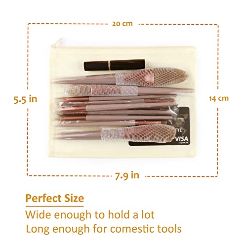 Small Beige Canvas Makeup Bags 20pcs - Bulk Cosmetic Pouches with Zipper for Travel & DIY
