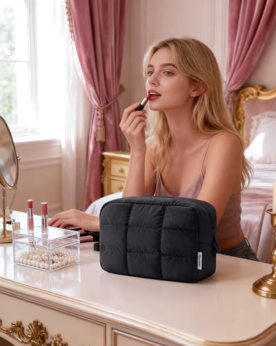 Narwey Quilted Makeup Bag - Lightweight Travel Toiletry Organizer