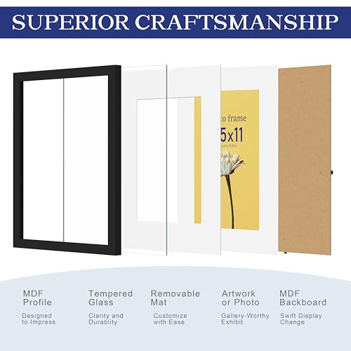 An&He 8.5 x 11 Black Wooden Picture Frame with HD Glass