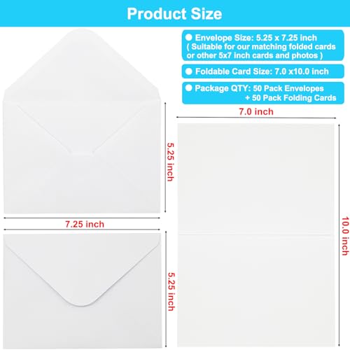 50 Pack White Blank Greeting Cards & Envelopes - 5x7 DIY Set