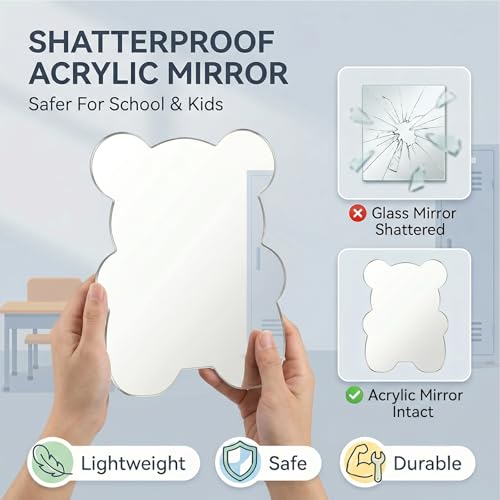 Bear-Shaped Magnetic Locker Mirror, 7x9 Inch Shatterproof Acrylic Vanity