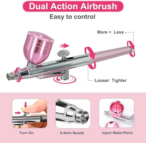 Portable Cordless Airbrush Kit with Compressor - Pink 27PSI Air Brush Gun