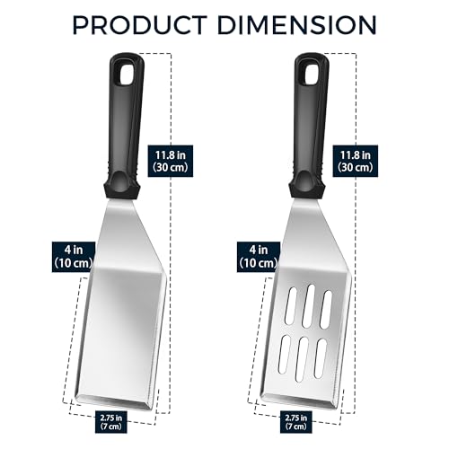 MUJINON Stainless Steel Spatula Set - Non-Slip Silicone Handle, 2 Pack