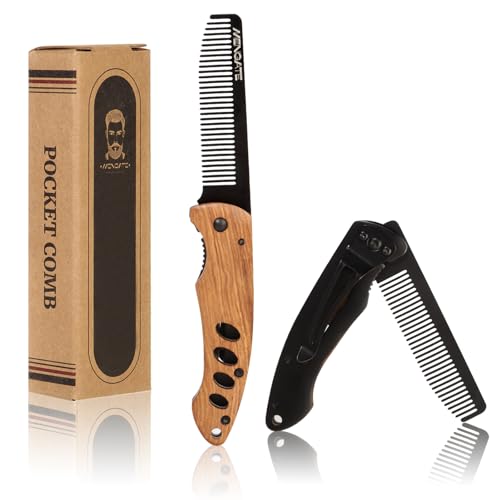 MenGate Folding Beard Comb - Stainless Steel & Zebrawood EDC Pocket Tool