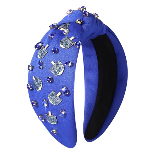 Hanukkah Headband for Women - Blue Dreidel Knotted Hair Accessory A
